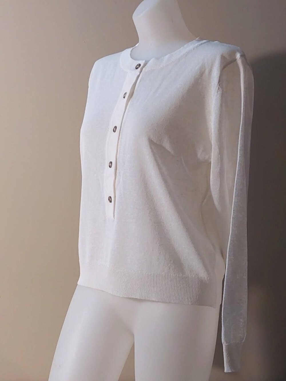 Zara Ecru Cream Sheer Henley Pullover Linen-blend Lightweight Sweater Size: M